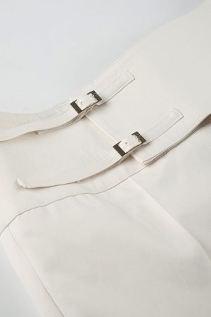 Off-White Wide-Leg Casual Pants for Women, Unique Button Design, Loose Fit, Slimming Long Trousers, Versatile Everyday Style