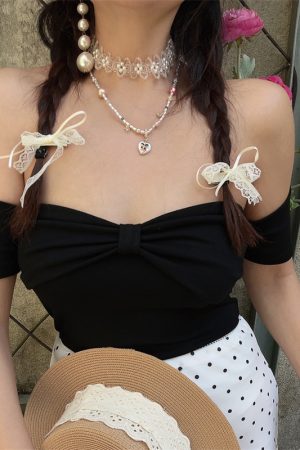 One-Shoulder Elastic Solid Color Short Sleeve T-Shirt Top with Bow - Sweet Vacation Style for Spring Summer