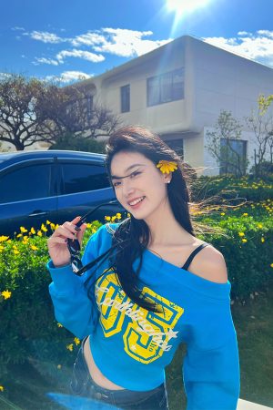 One-Shoulder Korean Style Sweatshirt for Women - Handmade Slimming Soft Long Sleeve Top for Spring and Autumn Fashion