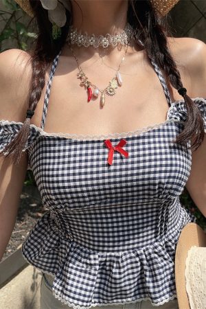 One-Shoulder Ruffled Bow Tie Blouse - Handmade Spring Summer Vacation Top in French Style