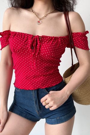 One-Shoulder Tie T-Shirt for Women - Sexy Slim Fit with Ruffled Edges, European American Style, Y2K Short Top