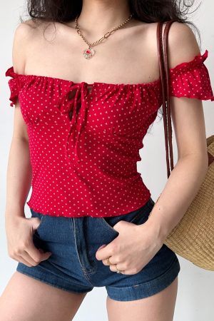 One-Shoulder Tie T-Shirt for Women - Sexy Slim Fit with Ruffled Edges, European American Style, Y2K Short Top