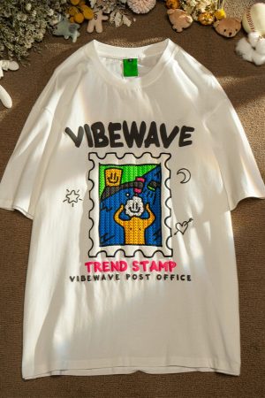 Oversized American Style Cartoon Print Short Sleeve T-Shirt for Men & Women, Plus Size Couple Outfit, Casual Cotton Top