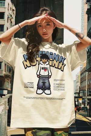 Oversized Funny Cartoon Printed Short-Sleeve T-Shirt for Men, Summer Streetwear, Casual Loose Fit, Trending Graphic Tee