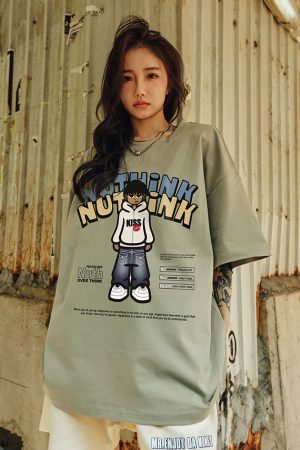 Oversized Funny Cartoon Printed Short-Sleeve T-Shirt for Men, Summer Streetwear, Casual Loose Fit, Trending Graphic Tee
