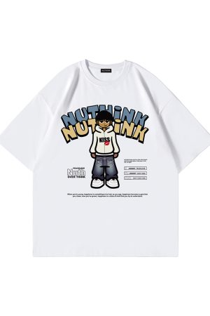 Oversized Funny Cartoon Printed Short-Sleeve T-Shirt for Men, Summer Streetwear, Casual Loose Fit, Trending Graphic Tee