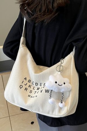 Peach Heart Canvas Underarm Bag for Women, Niche Design Single Shoulder Dumpling Bag, Korean Style Crossbody for Students