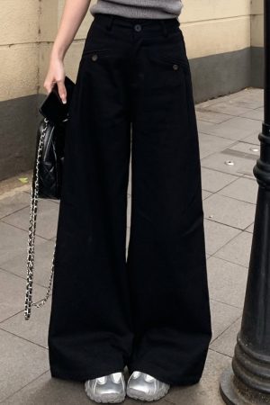 Pear Shape Wide Leg Jeans for Women - Mid Waist Loose Slimming A-Line Workwear Pants - Versatile Floor-Length Style