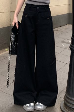 Pear Shape Wide Leg Jeans for Women - Mid Waist Loose Slimming A-Line Workwear Pants - Versatile Floor-Length Style