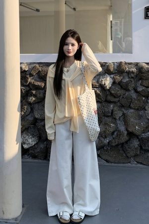 Pear Shape Wide Leg Jeans for Women - Mid Waist Loose Slimming A-Line Workwear Pants - Versatile Floor-Length Style