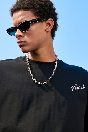 Pearl Letter Short Sleeve T-Shirt - American Vintage Streetwear Heavyweight Unisex Tee for Summer 2025 - Casual Y2K Style