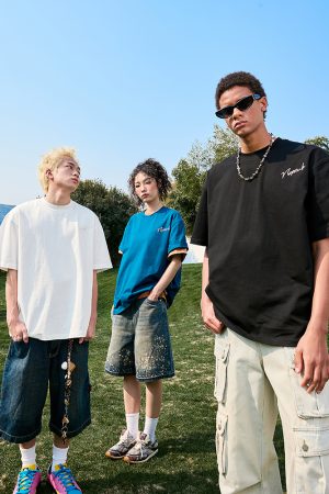 Pearl Letter Short Sleeve T-Shirt - American Vintage Streetwear Heavyweight Unisex Tee for Summer 2025 - Casual Y2K Style