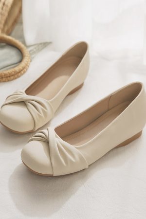 Petite Sheepskin Evening Flats for Women - Height-Increasing, Gentle Style, French Design, Perfect for Summer Skirts