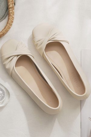 Petite Sheepskin Evening Flats for Women - Height-Increasing, Gentle Style, French Design, Perfect for Summer Skirts