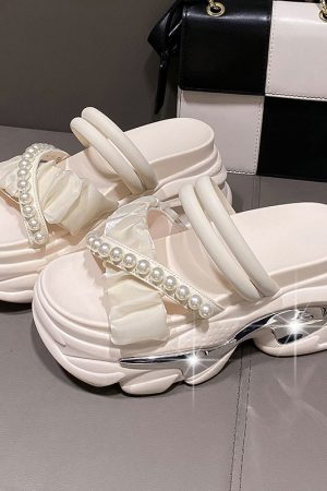 Petite Summer Open-Toe Platform Sandals - Comfortable Thick-Soled Wrinkled Design for Women - Versatile Casual Footwear