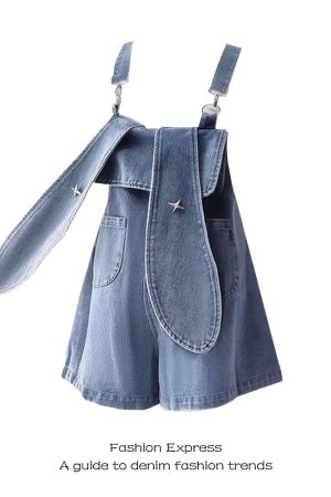 Petite Women's Loose Wide-Leg Denim Overalls with Rabbit Ears - Trendy Autumn Winter Fashion for a Slimming Fit