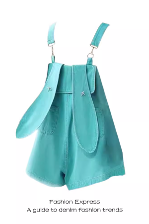 Petite Women's Loose Wide-Leg Denim Overalls with Rabbit Ears - Trendy Autumn Winter Fashion for a Slimming Fit
