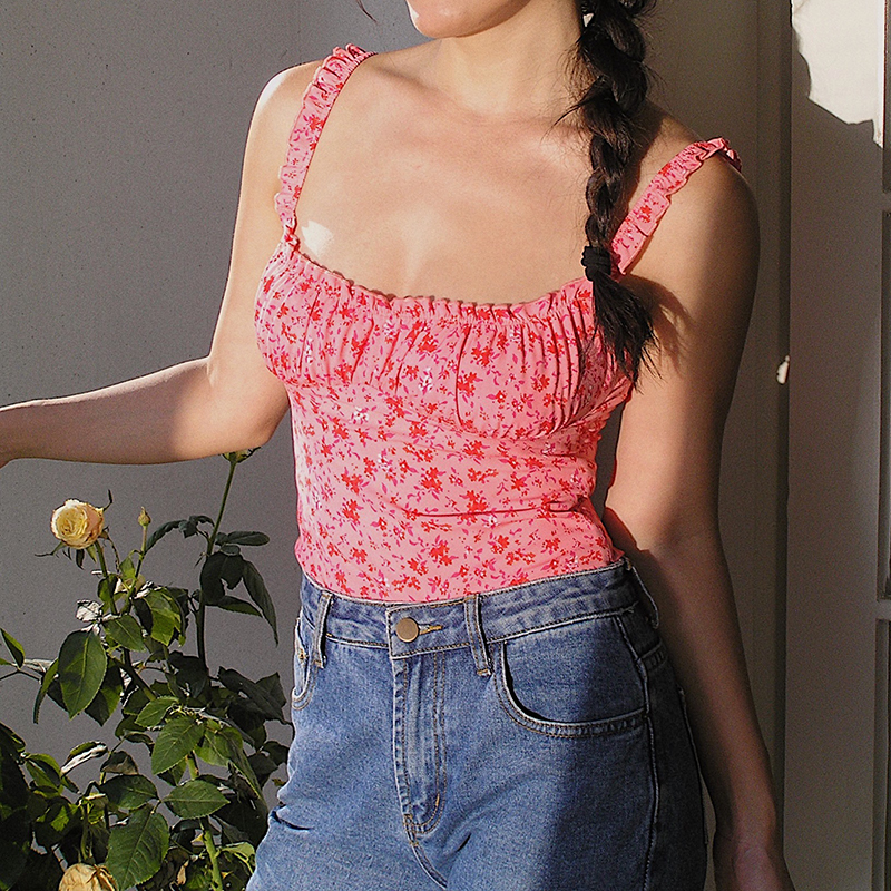 Pink Floral Spaghetti Strap Mermaid Dress - Fitted Vintage-Inspired Tank Top with French Print - Elegant Summer Fashion Pink Floral Spaghetti Strap Mermaid Dress - Fitted Vintage-Inspired Tank Top with French Print - Elegant Summer Fashion