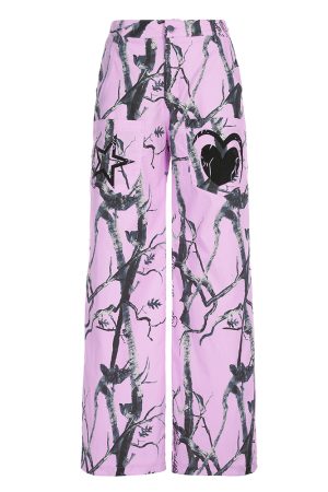 Pink Graffiti Wide-Leg Cargo Pants for Women - Versatile Loose Casual Draped Streetwear, Trendy Dance Style