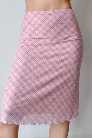 Pink Plaid DIY Skirt for Women - Elastic Waist Mesh Half Skirt, Summer Fashion, European American Style, Trendy 90s Look
