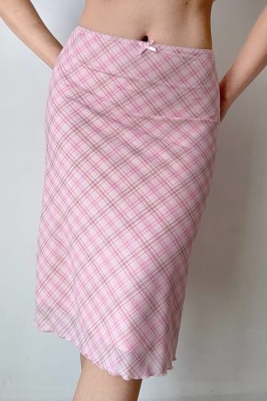 Pink Plaid DIY Skirt for Women - Elastic Waist Mesh Half Skirt, Summer Fashion, European American Style, Trendy 90s Look