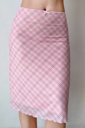 Pink Plaid DIY Skirt for Women - Elastic Waist Mesh Half Skirt, Summer Fashion, European American Style, Trendy 90s Look