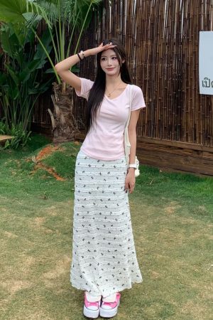 Pink Pure Desire Shoulder V-Neck Short Sleeve T-Shirt for Women - Summer Slim Fit Top - Stylish 90s Inspired Fashion