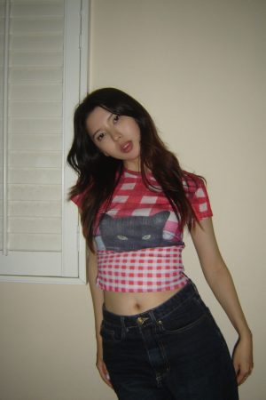 Plaid Cat Vintage Print Short Sleeve T-Shirt for Women - 2025 Summer American Hot Girl Style, Trendy Y2K Fashion