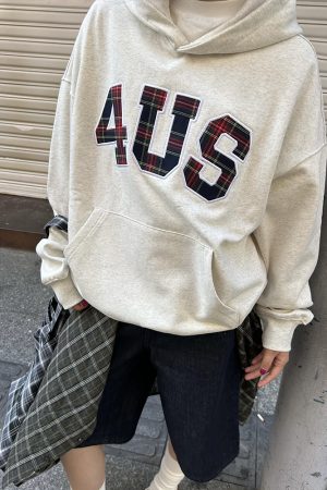 Plaid Embroidery Hoodie for Men and Women - Loose Fit, National Trend, Autumn Winter Fashion, Couples Style