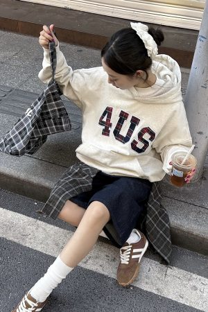 Plaid Embroidery Hoodie for Men and Women - Loose Fit, National Trend, Autumn Winter Fashion, Couples Style