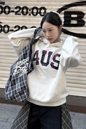 Plaid Embroidery Hoodie for Men and Women - Loose Fit, National Trend, Autumn Winter Fashion, Couples Style