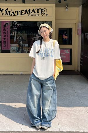 Plaid Patch Embroidery Loose Base T-Shirt for Couples - Spring Summer National Trend Short Sleeve Top