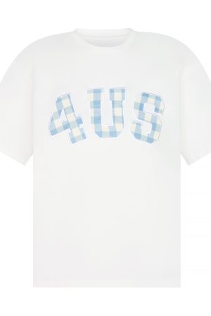 Plaid Patch Embroidery Loose Base T-Shirt for Couples - Spring Summer National Trend Short Sleeve Top