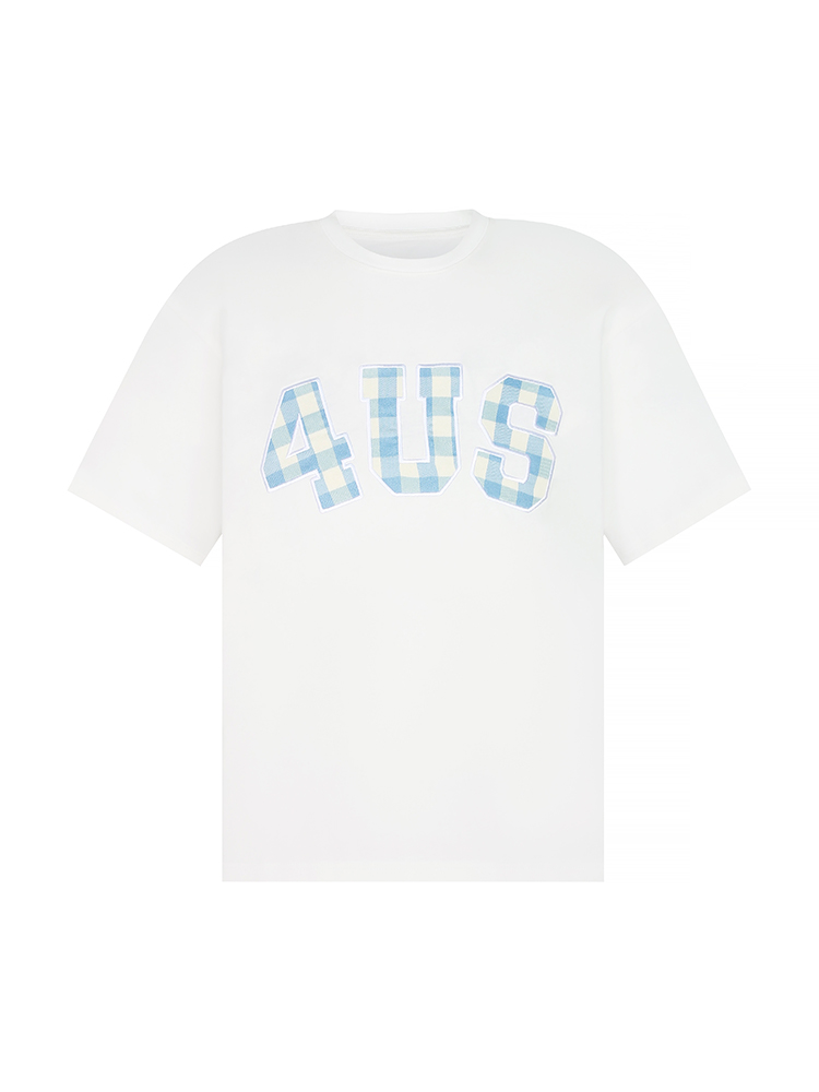 Plaid Patch Embroidery Loose Base T-Shirt for Couples - Spring Summer National Trend Short Sleeve Top Plaid Patch Embroidery Loose Base T-Shirt for Couples - Spring Summer National Trend Short Sleeve Top