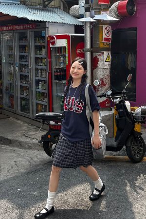 Plaid Patch Embroidery Loose Fit T-Shirt for Couples - Spring Summer National Trend Short Sleeve Top