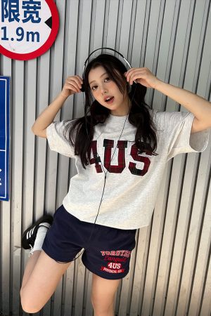 Plaid Patch Embroidery Loose Fit T-Shirt for Couples - Spring Summer National Trend Short Sleeve Top