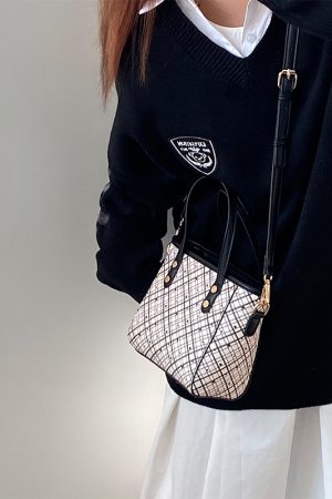 Plaid Vegetable Basket Handbag for Women - Versatile Shoulder Crossbody Small Bag, 2025 Niche Design