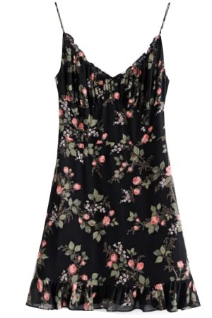 Playful Floral V-Neck Slip Dress - French Style High-Waisted Elastic Tie Long Leg Drape for Effortless Y2K Chic