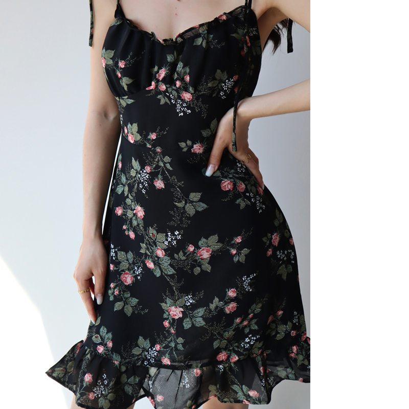 Playful Floral V-Neck Slip Dress - French Style High-Waisted Elastic Tie Long Leg Drape for Effortless Y2K Chic Playful Floral V-Neck Slip Dress - French Style High-Waisted Elastic Tie Long Leg Drape for Effortless Y2K Chic