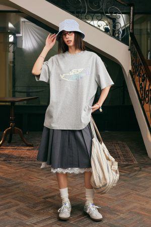 Playful Patchwork Floral Embroidered Loose Short-Sleeve T-Shirt - Energetic National Trend Couple Style, Perfect for Y2K Fashion