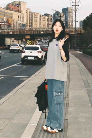 Plus-Size American Retro Color-Block Cotton Short Sleeve T-Shirt for Women, Oversized Raglan Casual Couple Outfit