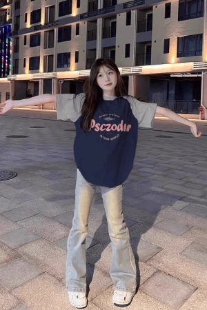 Plus Size American Retro Color-Blocking Raglan Short Sleeve T-Shirt for Women - Trendy Loose Fit Cotton Top