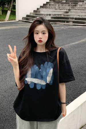 Plus Size American Retro Cotton Short Sleeve T-Shirt for Men & Women, Loose Oversized Black Couple Top - Y2K Style