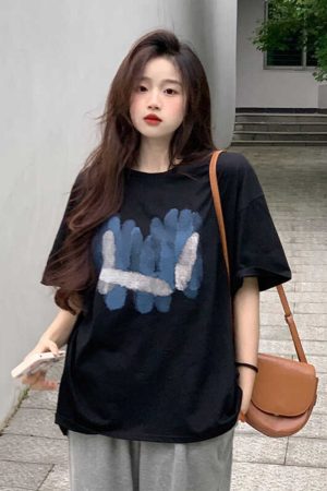 Plus Size American Retro Cotton Short Sleeve T-Shirt for Men & Women, Loose Oversized Black Couple Top - Y2K Style