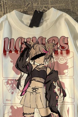 Plus Size American Retro Streetwear Anime Girl Short Sleeve T-Shirt for Men - Casual Loose Fit Cotton Couple Top