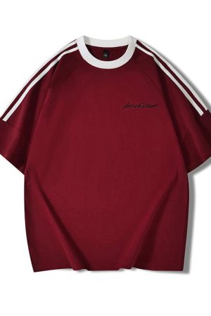 Plus Size American Retro Three-Stripe Cotton Short Sleeve T-Shirt for Women - Chic Loose Fit Hong Kong Style Top