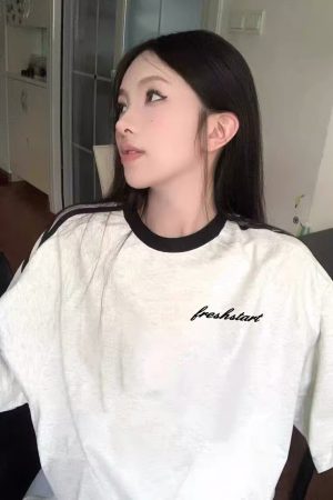 Plus Size American Retro Three-Stripe Cotton Short Sleeve T-Shirt for Women - Chic Loose Fit Hong Kong Style Top