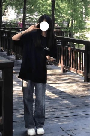 Plus Size Black Cotton Short Sleeve T-Shirt for Women - Trendy Loose Fit American Street Style College Top