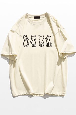 Plus Size Cartoon Fun Vintage Pure Cotton Short Sleeve T-Shirt for Couples - Unisex Loose Fit, Y2K Style, INS Trend