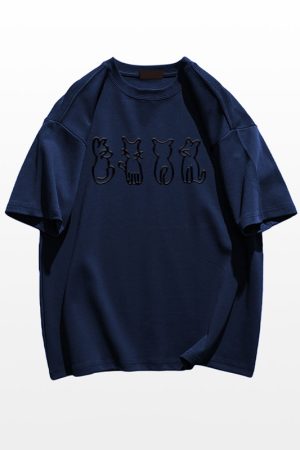 Plus Size Cartoon Fun Vintage Pure Cotton Short Sleeve T-Shirt for Couples - Unisex Loose Fit, Y2K Style, INS Trend